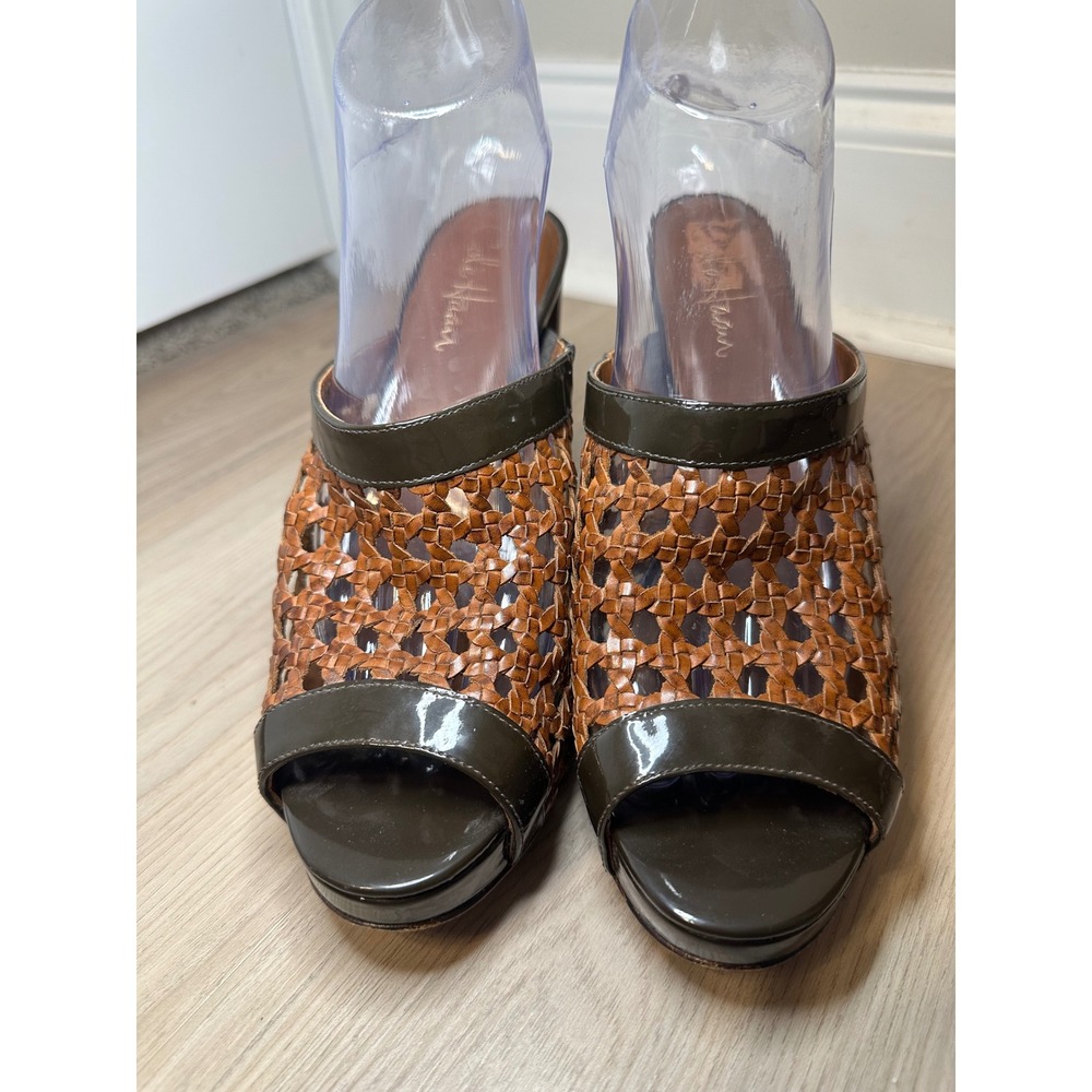 Cole Haan Women High Heels Mules Sandals Sz 8B Stephanie‎ Brown Woodbury D337775 - Picture 2 of 8
